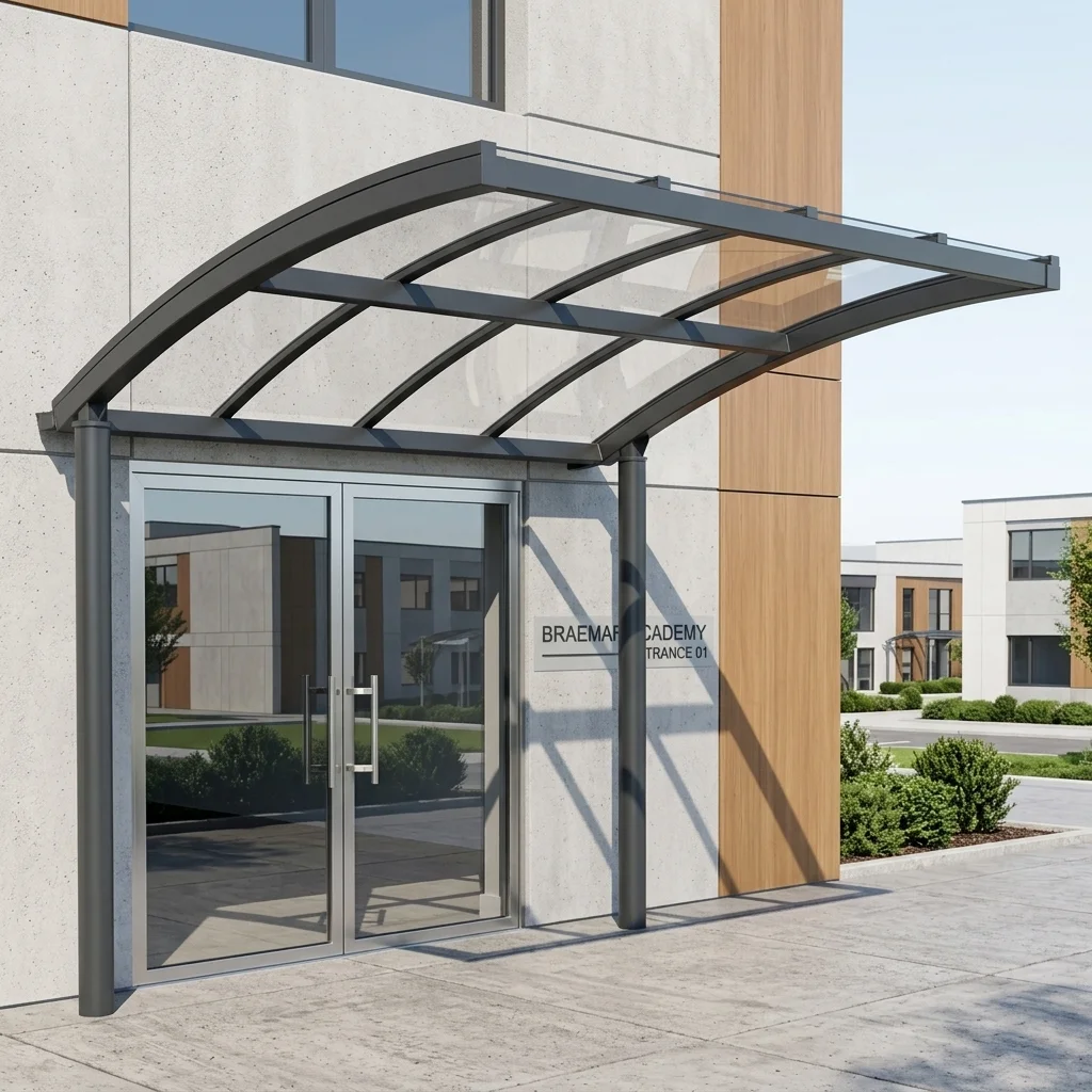 Braemar office doorway canopy installation